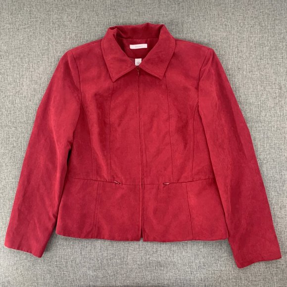 Dressbarn Red Suede Zipper Jacket Collared Pockets Large Lined Polyester Long Sl - Picture 1 of 16